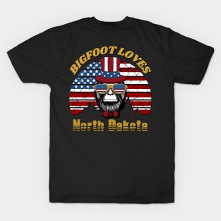 Bigfoot loves America and North Dakota T-Shirt